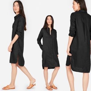 Everlane Long Tunic Shirt Dress - Black Linen, Size 6